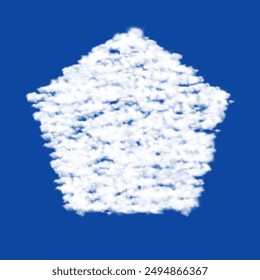 Clouds in the shape of a pentagon symbol on a blue sky background. A symbol consisting of clouds in the center. Vector illustration on blue background