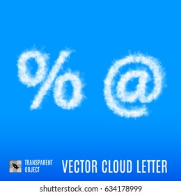 Clouds in Shape of the Per Cent and At Sign on Blue Background