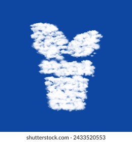 Clouds in the shape of a plant in pot symbol on a blue sky background. A symbol consisting of clouds in the center. Vector illustration on blue background