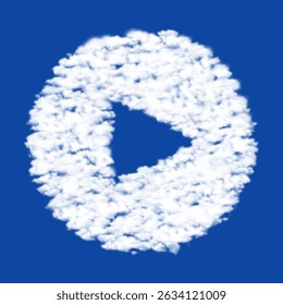 Clouds in the shape of a play symbol on a blue sky background. A symbol consisting of clouds in the center. Vector illustration on blue background