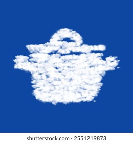 Nuvens na forma de um símbolo de pote em um fundo de céu azul. Um símbolo que consiste em nuvens no centro. Ilustração vetorial no plano de fundo azul