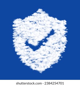 Clouds in the shape of a protection mark symbol on a blue sky background. A symbol consisting of clouds in the center. Vector illustration on blue background