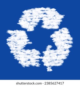 Clouds in the shape of a recycling symbol on a blue sky background. A symbol consisting of clouds in the center. Vector illustration on blue background