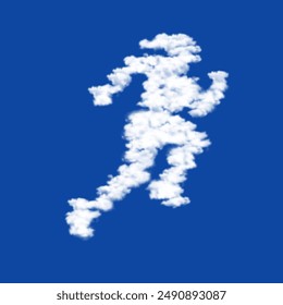 Nubes en forma de un símbolo de mujer corriendo sobre un fondo de cielo azul. Un símbolo que consiste en nubes en el centro. Ilustración vectorial sobre fondo azul