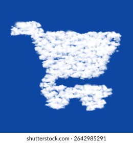 Clouds in the shape of a shopping cart symbol on a blue sky background. A symbol consisting of clouds in the center. Vector illustration on blue background
