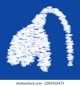 Clouds in the shape of a snowdrop on a blue sky background. A symbol consisting of clouds in the center. Vector illustration on blue background