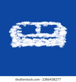 Clouds in the shape of a sofa icon on a blue sky background. A symbol consisting of clouds in the center. Vector illustration on blue background