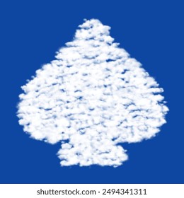 Clouds in the shape of a spade on a blue sky background. A symbol consisting of clouds in the center. Vector illustration on blue background