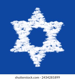 Nubes en forma de estrella del símbolo de David sobre un fondo de cielo azul. Un símbolo que consiste en nubes en el centro. Ilustración vectorial sobre fondo azul