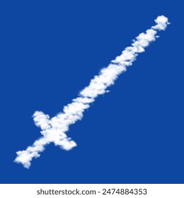Clouds in the shape of a sword symbol on a blue sky background. A symbol consisting of clouds in the center. Vector illustration on blue background