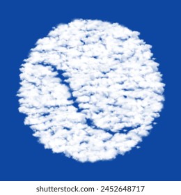 Clouds in the shape of a tennis ball on a blue sky background. A symbol consisting of clouds in the center. Vector illustration on blue background