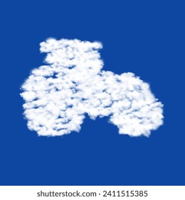Clouds in the shape of a tractor symbol on a blue sky background. A symbol consisting of clouds in the center. Vector illustration on blue background