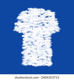 Clouds in the shape of a t-shirt symbol on a blue sky background. A symbol consisting of clouds in the center. Vector illustration on blue background