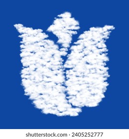 Clouds in the shape of a tulip on a blue sky background. A symbol consisting of clouds in the center. Vector illustration on blue background