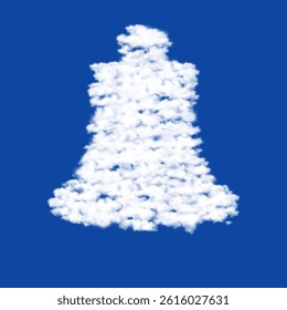 Clouds in the shape of a vintage bell symbol on a blue sky background. A symbol consisting of clouds in the center. Vector illustration on blue background