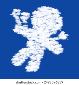 Clouds in the shape of a Voodoo Doll symbol on a blue sky background. A symbol consisting of clouds in the center. Vector illustration on blue background