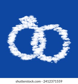 Clouds in the shape of a wedding rings symbol on a blue sky background. A symbol consisting of clouds in the center. Vector illustration on blue background