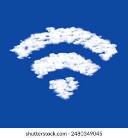 Clouds in the shape of a wifi symbol on a blue sky background. A symbol consisting of clouds in the center. Vector illustration on blue background