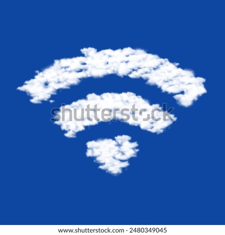 Clouds in the shape of a wifi symbol on a blue sky background. A symbol consisting of clouds in the center. Vector illustration on blue background