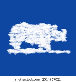 Nuvens na forma de um símbolo de rinoceronte selvagem em um fundo de céu azul. Um símbolo que consiste em nuvens no centro. Ilustração vetorial no plano de fundo azul