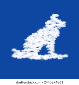 Clouds in the shape of a wild wolf symbol on a blue sky background. A symbol consisting of clouds in the center. Vector illustration on blue background