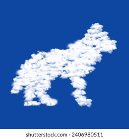 Clouds in the shape of a wolf symbol on a blue sky background. A symbol consisting of clouds in the center. Vector illustration on blue background