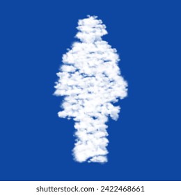 Clouds in the shape of a woman symbol on a blue sky background. A symbol consisting of clouds in the center. Vector illustration on blue background