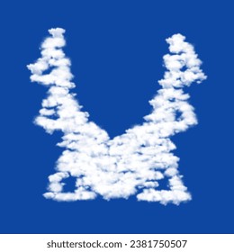 Clouds in the shape of a yoga hammock symbol on a blue sky background. A symbol consisting of clouds in the center. Vector illustration on blue background