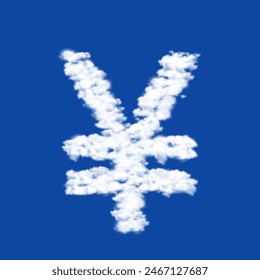 Clouds in the shape of a yuan symbol on a blue sky background. A symbol consisting of clouds in the center. Vector illustration on blue background