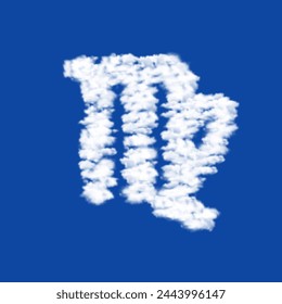 Clouds in the shape of a zodiac virgo symbol on a blue sky background. A symbol consisting of clouds in the center. Vector illustration on blue background