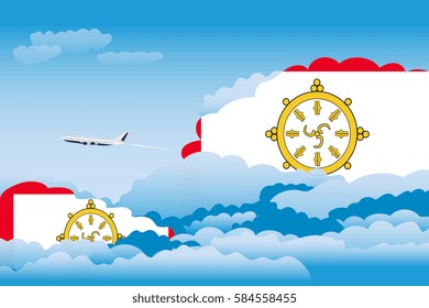 Clouds with Sikkim Flags, Aeroplane Flying