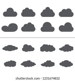 Clouds silhouette set isolated on white background. Collection of clouds for web site, poster, placard, label and wallpaper. Creative modern concept. Clouds vector illustration