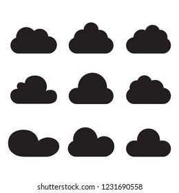 Clouds silhouette set isolated on white background. Collection of clouds for web site, poster, placard and wallpaper. Creative modern concept. Clouds vector illustration