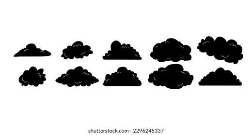 Clouds silhouettes. Collection of various forms. Design elements for the weather forecast, meteorology, web interface or cloud storage applications.