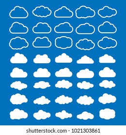 Clouds silhouettes. Vector set of clouds shapes. Collection of various forms and contours. Design elements for the weather forecast, web interface or cloud storage applications.