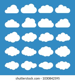 Clouds silhouettes. Vector set of clouds shapes. Collection of various forms and contours. Design elements for the weather forecast, web interface or cloud storage applications.