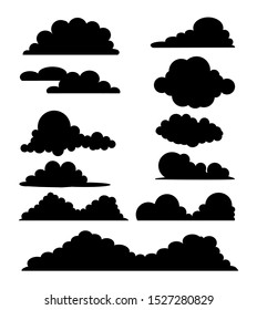 Clouds silhouettes. Vector set of clouds shapes On White Background. Collection of various forms and contours.