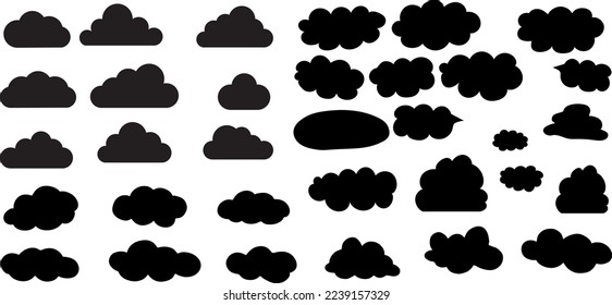 Clouds silhouettes. Vector set of clouds shapes. Collection of various forms and contours. 