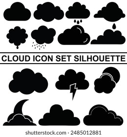 clouds silhouettes. Vector set of clouds shapes. Collection of various forms and contours. Design elements for the weather forecast, web interface or cloud storage applications. Weather concept.