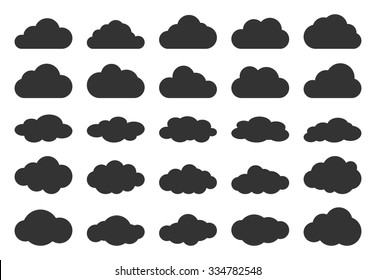 Clouds silhouettes. Vector set of clouds shapes. Collection of various forms and contours. Design elements for the weather forecast,  web interface or cloud storage applications.