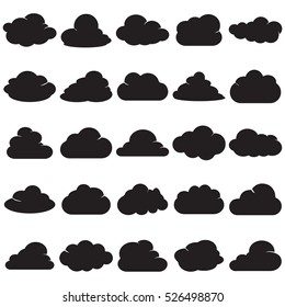 Clouds silhouettes. Vector set of clouds shapes. Collection of various forms and contours