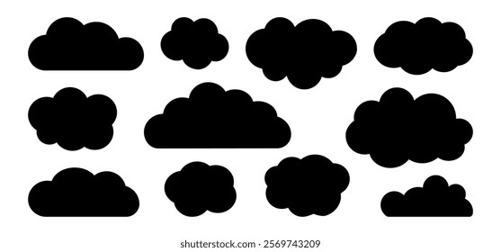 Clouds simple shape icon, cartoon sky cloudy, heaven bubble, fun abstract box, kid doodle drawing isolated on white background. Cute vector illustration