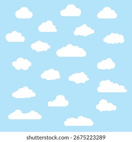 Nuvens, simples, branco, pequeno, ilustração plana