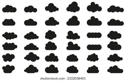 Clouds in the sky. Abstract black cloud set isolated on white background. Vector illustration. EPS 10.
