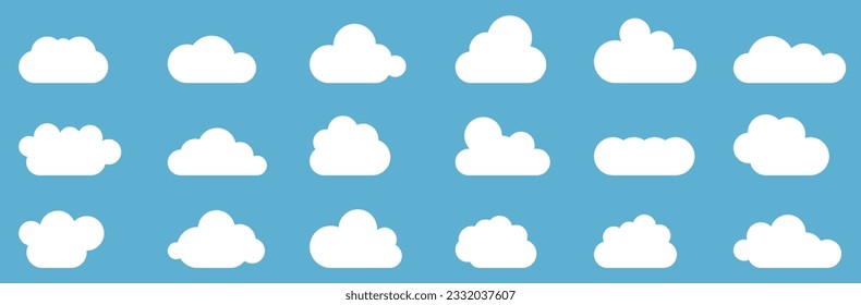 Clouds in the sky. Abstract white cloud set isolated on blue background. Vector illustration. EPS 10.