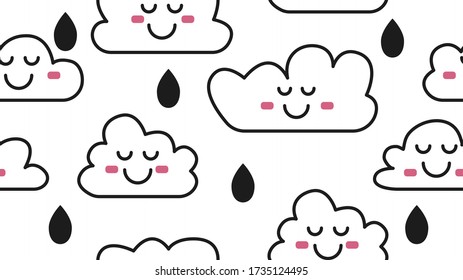 Clouds in sky. Baby seamless clouds pattern. Vector illustration