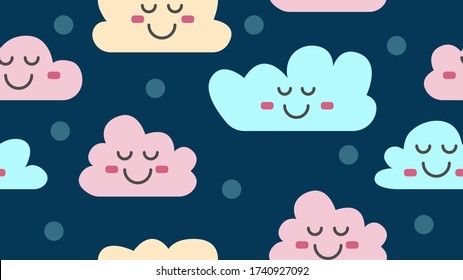 Clouds in sky. Baby seamless clouds pattern. Vector illustration