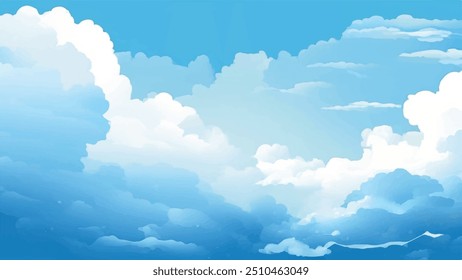 Clouds and sky Background. Blue sky background with white clouds. Watercolor vector illustration of blue sky and clouds.	