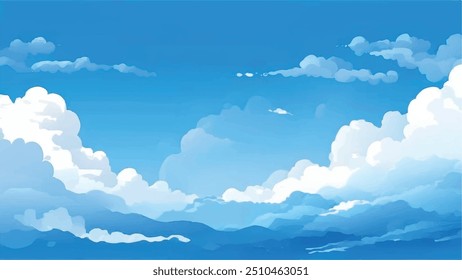 Clouds and sky Background. Blue sky background with white clouds. Watercolor vector illustration of blue sky and clouds.	