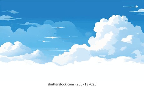 Clouds and sky Background. Blue sky background with white clouds. Watercolor vector illustration of blue sky and clouds.